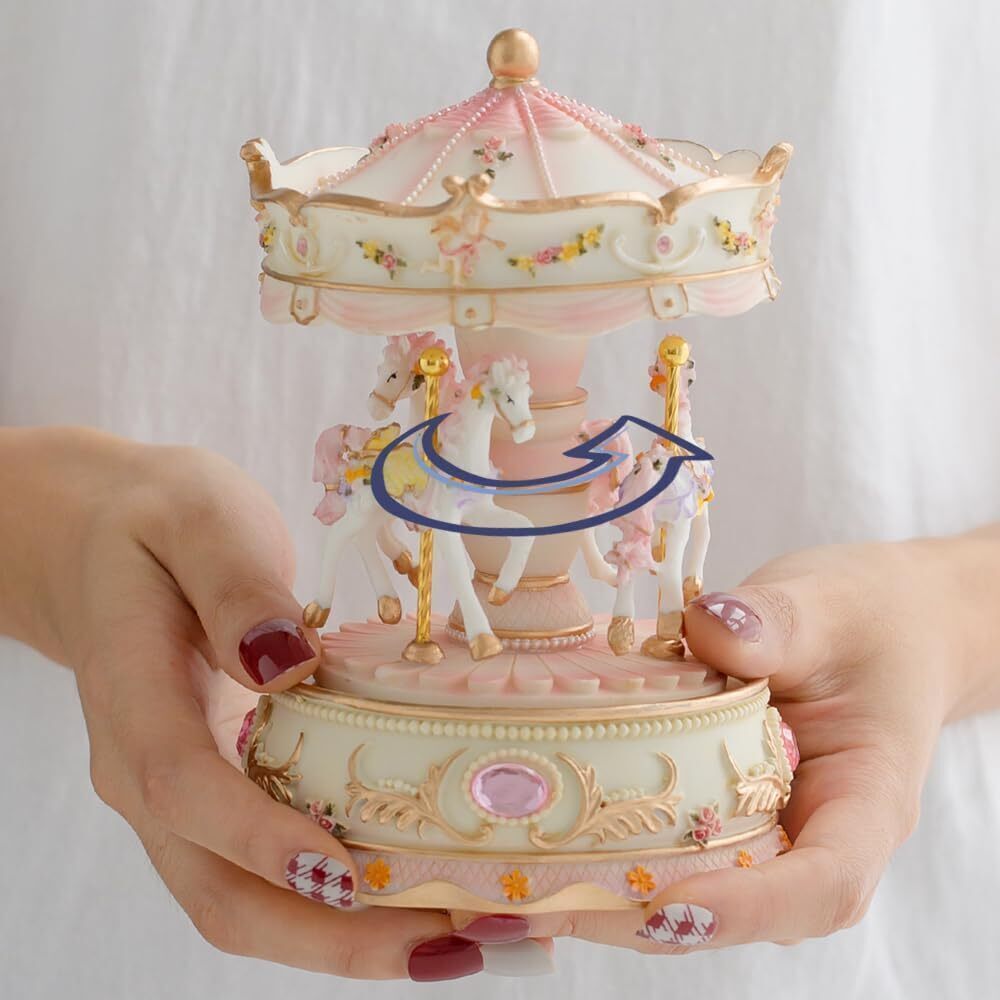 9583 Gift Wrapped Music Box Carousel Horse Color Lights Unicorn Musical